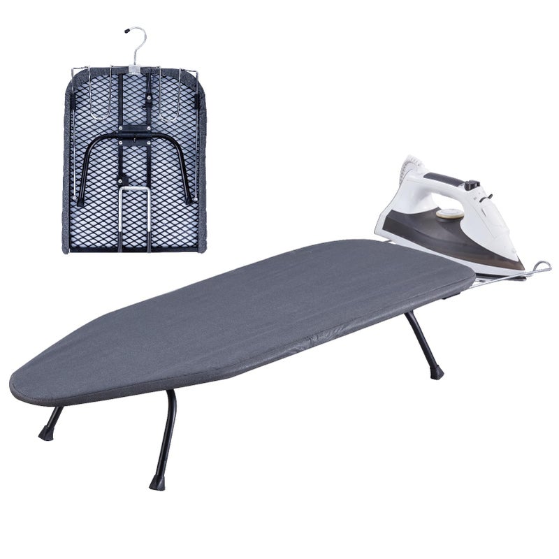 OMUACHIP Foldable Table Top Ironing Board with Iron Rest, Portable Ironing Board Small with Heat Resistant Cotton Cover, Mini Iron Board for Small Space and Travel, 31"x12", Black - Image 1