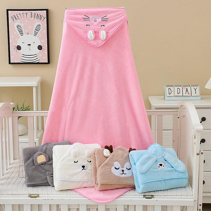Coral Fleece Children'S Quilt Cloak Bath Towel Newborn Bath Wrap Square Baby Wrap Straight Hair Factory - Image 3