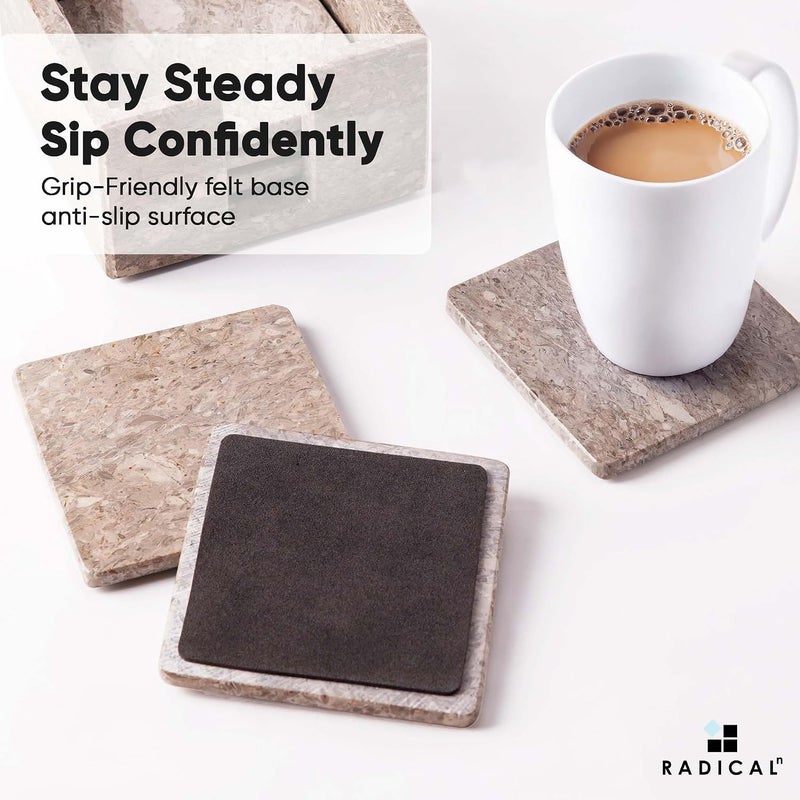 RADICALn Set of 6 Handmade Oceanic Marble Square Coasters 3.5 Inch – Elegant Stone Drink Coasters for Coffee & Dining Table, Luxury Table Protection & Kitchen Décor Accessory - Image 5