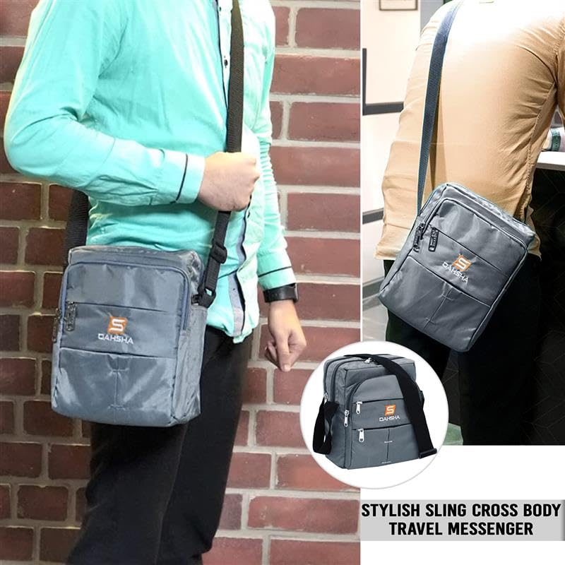 DAHSHA Nylon Stylish Small Multi-Pocket Sling Cross Body Travel Office Business Messenger One Side Bag for Men & Women (Grey, 25 x 10 x 20 CM) - Image 5