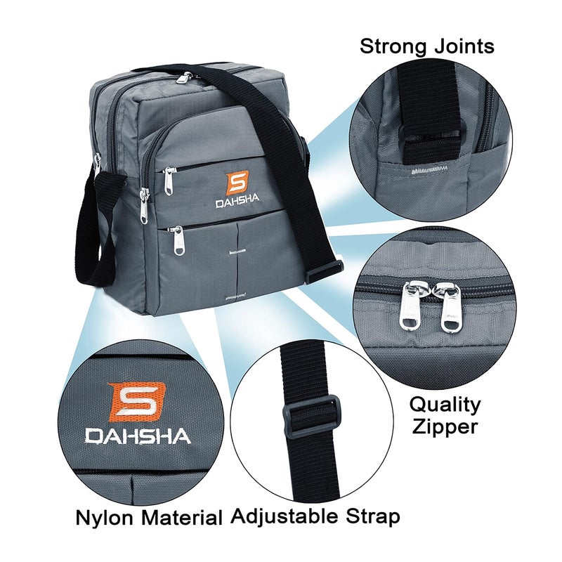 DAHSHA Nylon Stylish Small Multi-Pocket Sling Cross Body Travel Office Business Messenger One Side Bag for Men & Women (Grey, 25 x 10 x 20 CM) - Image 4