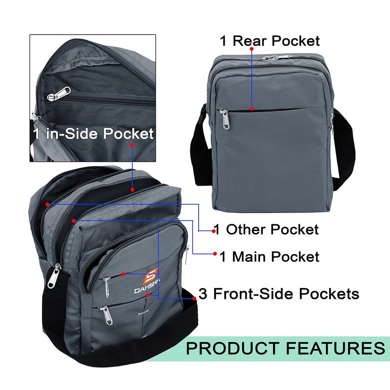 DAHSHA Nylon Stylish Small Multi-Pocket Sling Cross Body Travel Office Business Messenger One Side Bag for Men & Women (Grey, 25 x 10 x 20 CM) - Image 3