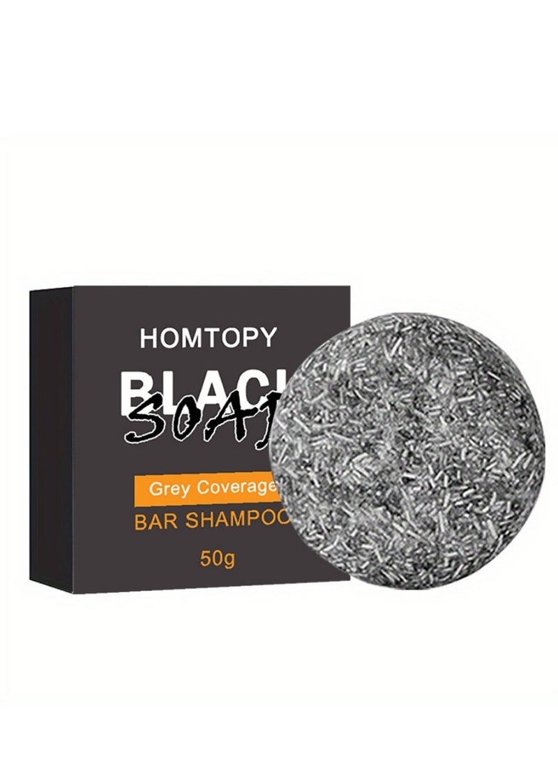 هومتوبس صابون أسود للشعر الرمادي، صابونة للشعر مع تغطية رمادية، صابونة لتلوين الشعر باللون الداكن 50 جرام - Image 2