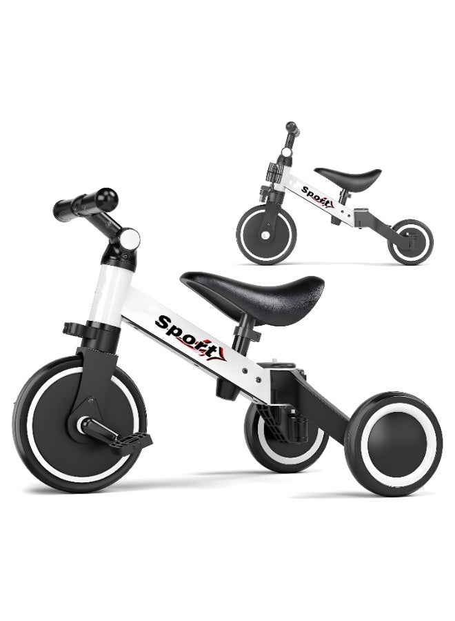سبورت دراجة توازن للأطفال 5 في 1، دراجة ثلاثية العجلات للأطفال من عمر 1 إلى 4 سنوات، مزودة بمقعد قابل للتعديل، مناسبة للاستخدام الداخلي والخارجي، مناسبة للأولاد والبنات، هدايا عيد الميلاد الأول، باللون الأبيض - Image 1