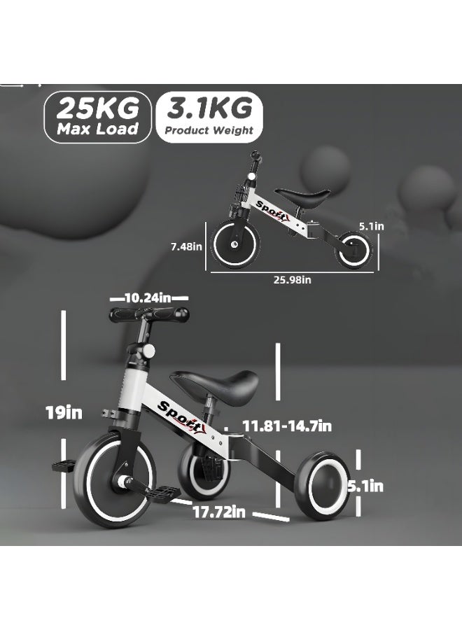 سبورت دراجة توازن للأطفال 5 في 1، دراجة ثلاثية العجلات للأطفال من عمر 1 إلى 4 سنوات، مزودة بمقعد قابل للتعديل، مناسبة للاستخدام الداخلي والخارجي، مناسبة للأولاد والبنات، هدايا عيد الميلاد الأول، باللون الأبيض - Image 4