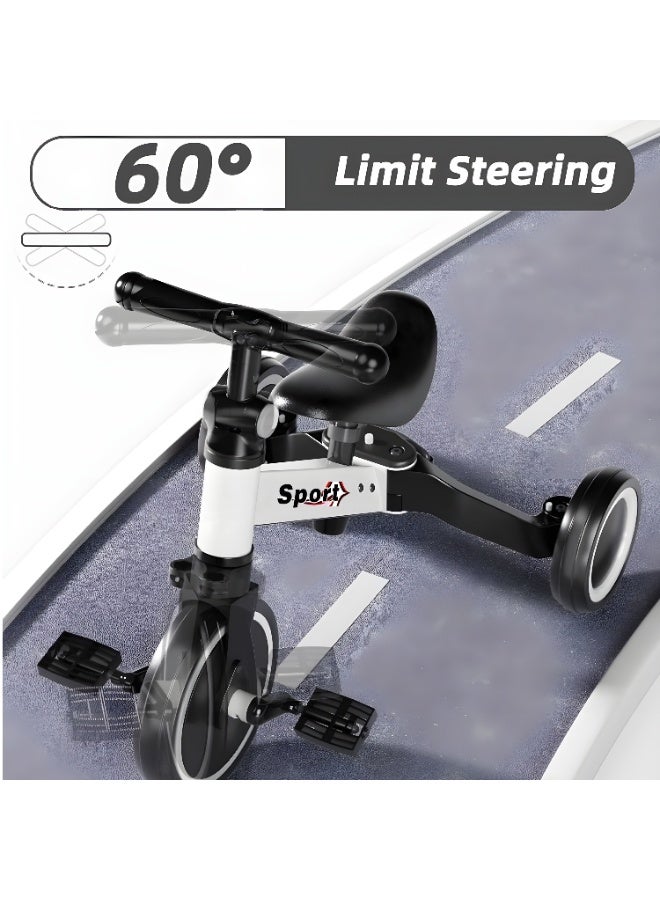 سبورت دراجة توازن للأطفال 5 في 1، دراجة ثلاثية العجلات للأطفال من عمر 1 إلى 4 سنوات، مزودة بمقعد قابل للتعديل، مناسبة للاستخدام الداخلي والخارجي، مناسبة للأولاد والبنات، هدايا عيد الميلاد الأول، باللون الأبيض - Image 5