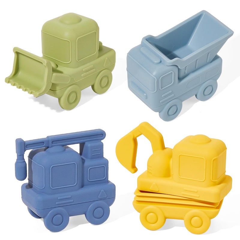 AMCHSURI Mold Free Bath Toys 4 Pack Silicone Car Bath Toys Truck Construction Toys Detachable Squeezable Floating Toddler Bath Toy Bathtub Water Pool Toys for Toddler Gifts - Image 2