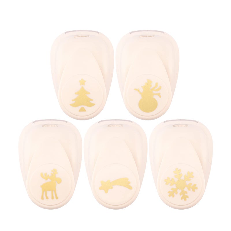 Vaessen Creative Craft Paper Punch  Christmas  5 Pcs  Various Sizes  Circle Cutter for Crafting and Card Making  Christmas Tree Shooting Star Snowflake Snowman Reindeer