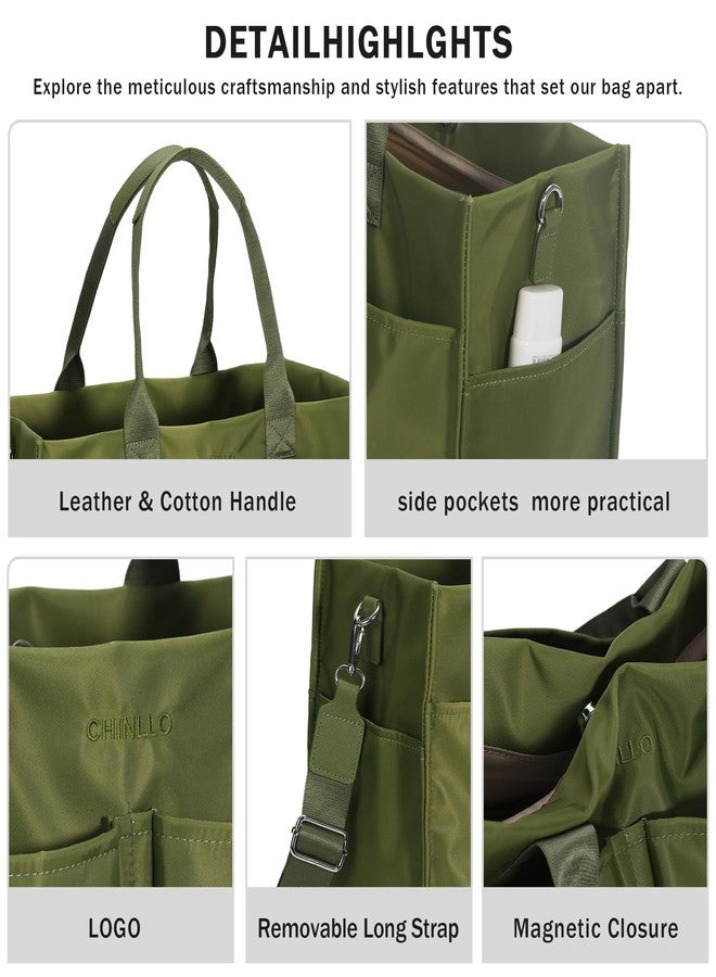 Chinllo Tote Bags for Women, Compartments Nylon Large Tote Handbags, Army^green, Medium - Image 3