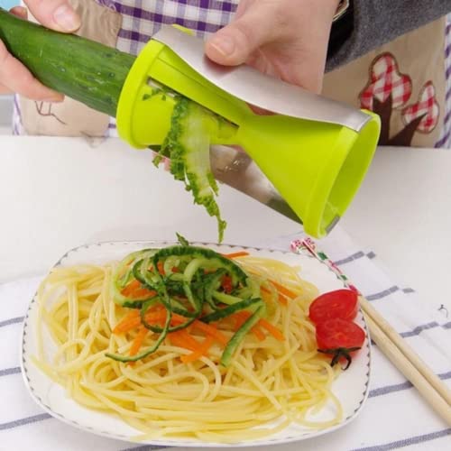 Suzec Spiral Vegetable Slicer Pasta Noodle Spaghetti Maker, Perfect & Solid Grip, Spiral Slicer Salad Maker for Kitchen, Vegetables Cutter Slicer (Multicolor, Wheat Straw, Stainless Steel) - Image 2