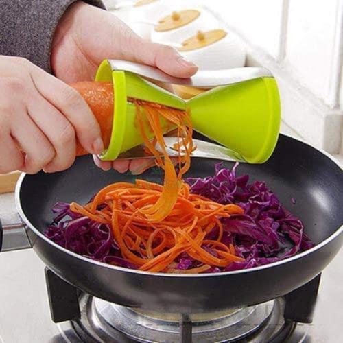 Suzec Spiral Vegetable Slicer Pasta Noodle Spaghetti Maker, Perfect & Solid Grip, Spiral Slicer Salad Maker for Kitchen, Vegetables Cutter Slicer (Multicolor, Wheat Straw, Stainless Steel) - Image 5