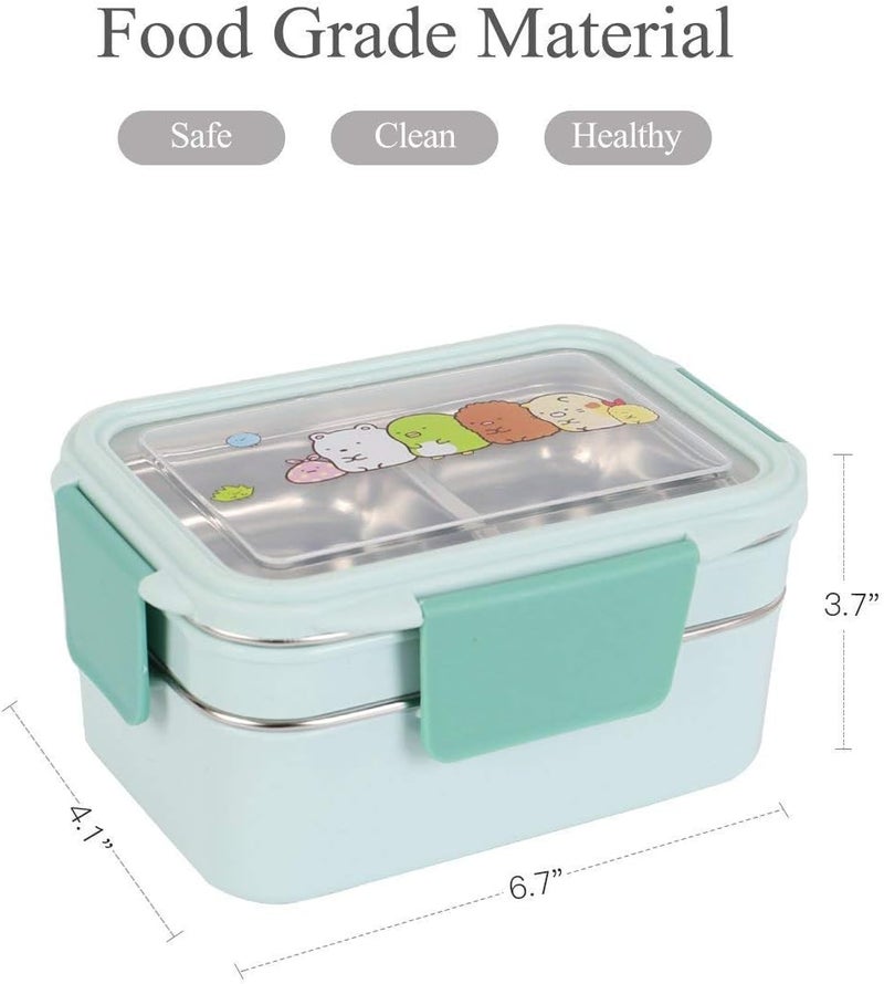 klarako Two Tiers Kids Lunch Box Bento Box Stainless Steel Food Container Storage Boxes for Kids Children Adults Office School Camping,Blue - Image 2