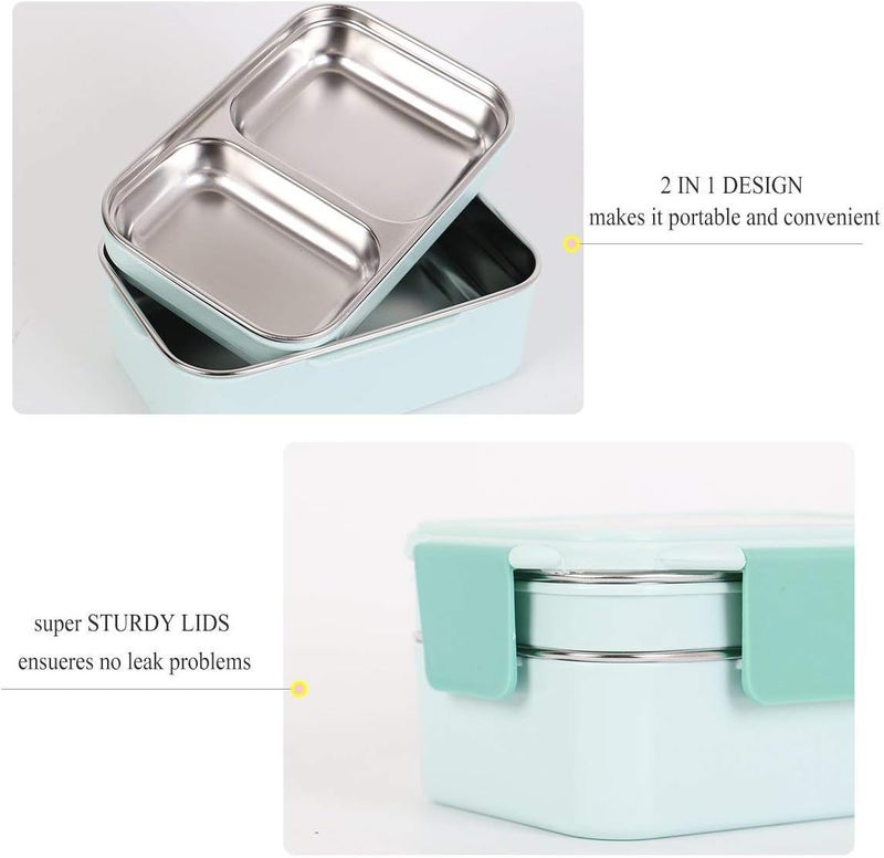 klarako Two Tiers Kids Lunch Box Bento Box Stainless Steel Food Container Storage Boxes for Kids Children Adults Office School Camping,Blue - Image 5