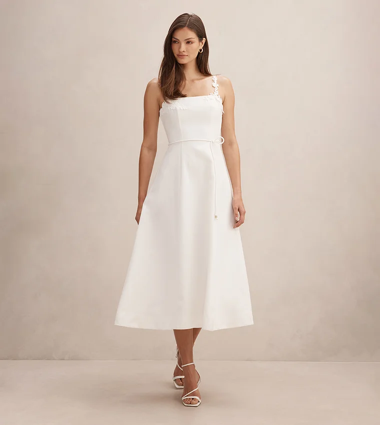 فورايفر نيو Rosie Floral Applique Midi Dress