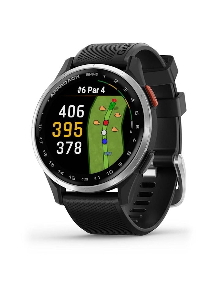 GARMIN Approach S44 - Silver Aluminium Bezel With Silicone Band Black - Image 1