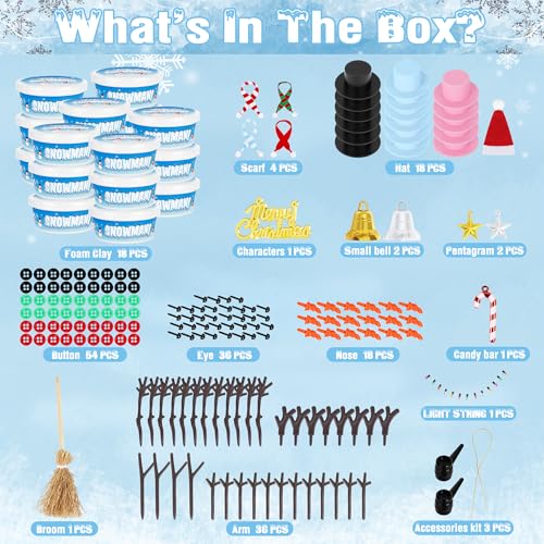 EOBOH 18 Pack Build a Snowman Kit Snowman Kit DIY Winter Decorations Indoor Christmas Snowman Crafts for Kids Bulk Creative Kids Air Dry Clay Modeling Crafts Kit for Christmas Gifts Favor Supplies - Image 5