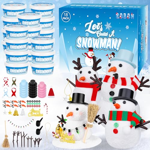 EOBOH 18 Pack Build a Snowman Kit Snowman Kit DIY Winter Decorations Indoor Christmas Snowman Crafts for Kids Bulk Creative Kids Air Dry Clay Modeling Crafts Kit for Christmas Gifts Favor Supplies - Image 1