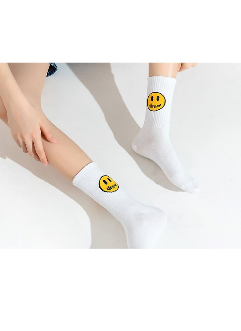 Excefore - Unisex Cotton Socks, Cotton Work Casual Crew Socks for Men and Women, Fashion Funny House Socks, Assorted Mid-calf Comfort Crew Socks (Smiling Face, 4 Pair) - Image 1