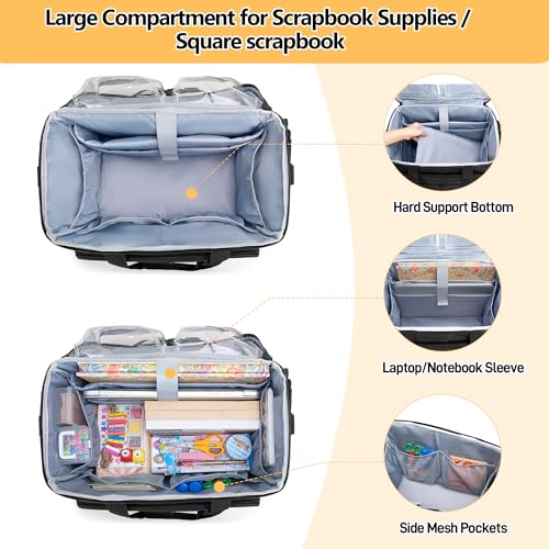 Trunab Rolling Scrapbook Tote with Expandable File Pocket, Large Craft Organizer and Storage Bag with Detachable Trolley and Bottom Support Panel for Scrapbooking Supplies and Art Tools, Black - Image 2