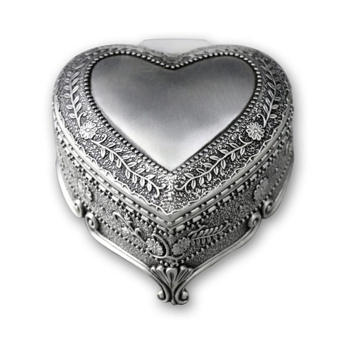 TIN ALLOY HEART SHAPED WIND UP MUSIC BOX WITH SANKYO MUSICAL MECHANISM TUNE DAVY JONES PIRATES OF THE CARIBBEAN
