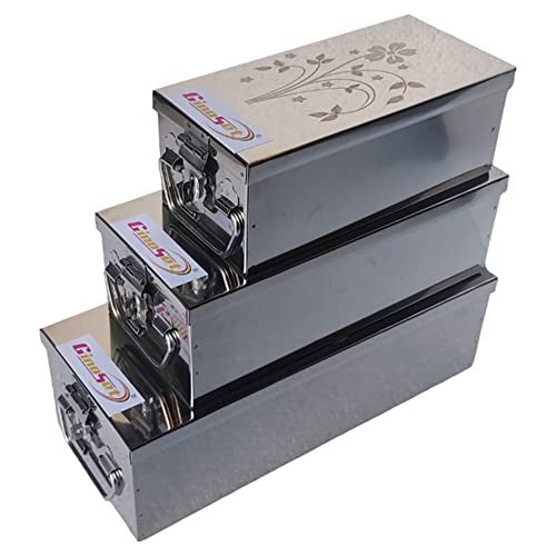 GinoSet® Stainless Steel Locker Boxes Jewellery Boxes Cash Peti Set (Multi_Pack of 3) Size -8 Inch, 10 Inch, 12 Inch. With Laser Printed Design - Silver) - Image 3