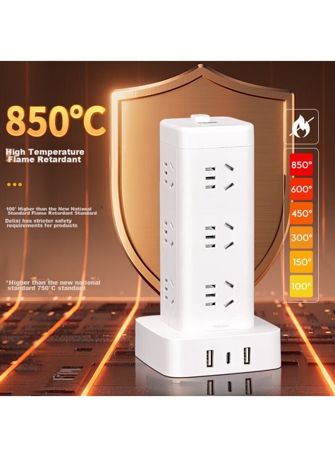 Delixi Vertical Power Strip/extension Cord/power Bar/power Strip/power Board/power Strip/power Cable, 16 Outlets With Five Holes, Usb + Type-c Ports, Master Switch, 1.7 Meters, Overload Protection - Image 1