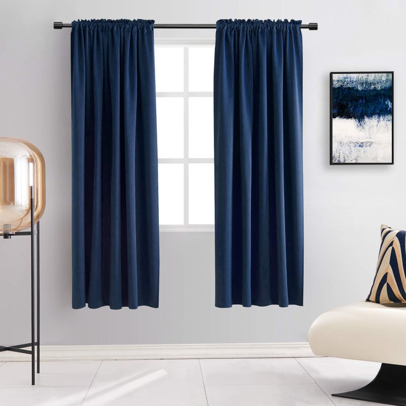 DONREN Navy Blue Blackout Curtain Panels for Short Window - 2 Pack Thermal Insulated Room Darkening Rod Pocket Curtains for Bedroom (52 by 63 Inch,2 Panels) - Image 1