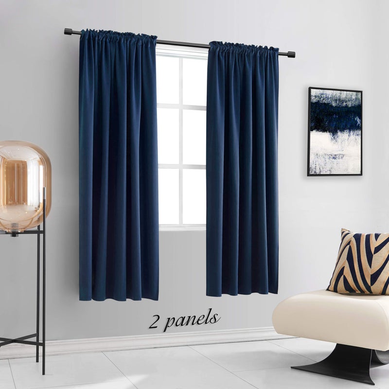 DONREN Navy Blue Blackout Curtain Panels for Short Window - 2 Pack Thermal Insulated Room Darkening Rod Pocket Curtains for Bedroom (52 by 63 Inch,2 Panels) - Image 2
