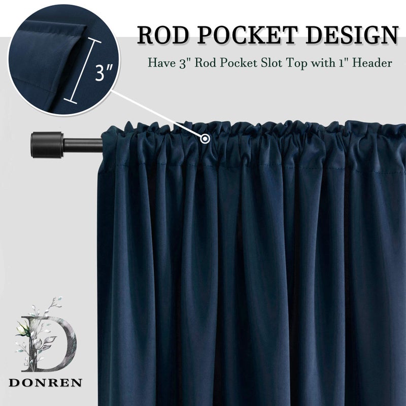 DONREN Navy Blue Blackout Curtain Panels for Short Window - 2 Pack Thermal Insulated Room Darkening Rod Pocket Curtains for Bedroom (52 by 63 Inch,2 Panels) - Image 4
