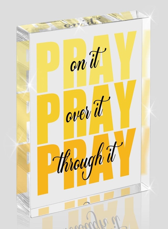 Krollma Yellow Room Decor, Inspirational Christian Gifts for Women, Yellow Dorm Bathroom Room Decoration, Office Decor for Women, Acrylic Office Desk Accessories Decoration Wall Art Sign-Pray through it - Image 1