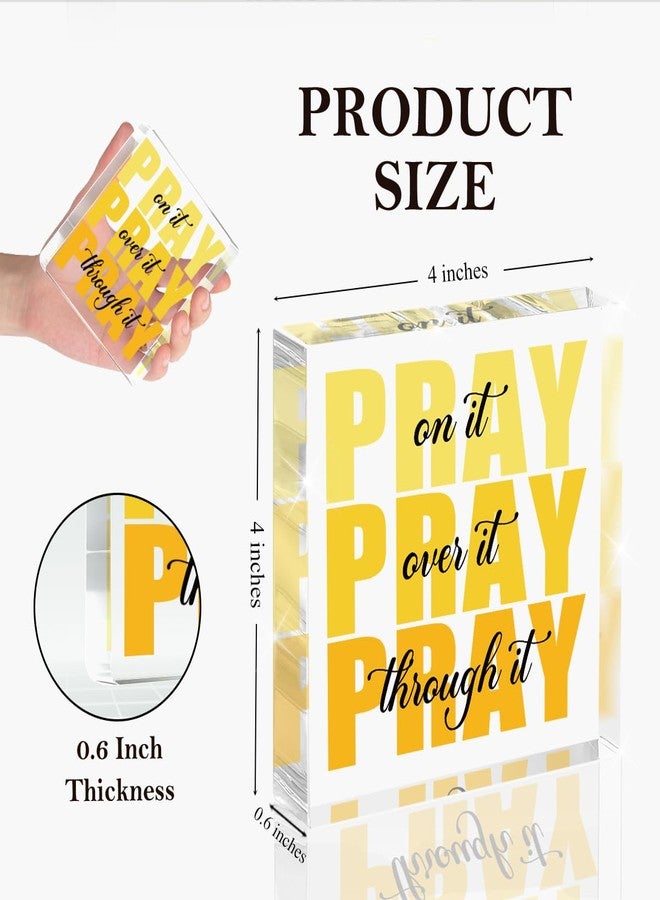 Krollma Yellow Room Decor, Inspirational Christian Gifts for Women, Yellow Dorm Bathroom Room Decoration, Office Decor for Women, Acrylic Office Desk Accessories Decoration Wall Art Sign-Pray through it - Image 2