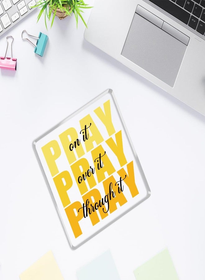 Krollma Yellow Room Decor, Inspirational Christian Gifts for Women, Yellow Dorm Bathroom Room Decoration, Office Decor for Women, Acrylic Office Desk Accessories Decoration Wall Art Sign-Pray through it - Image 4