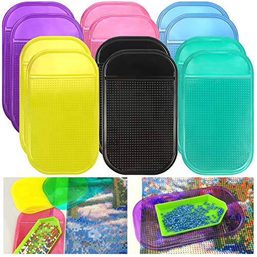 Gelme Nutri 12Colors Diamond Painting Anti-Slip Tools Sticky Mat,Sticky Gel Pad For Holding Tray,Non-Slip Universal Mount Holder For 5D Embroidery Accessory Kits,Diamond Tray Sticky Mats For Kids Adults,5.6x3.3In - Image 1