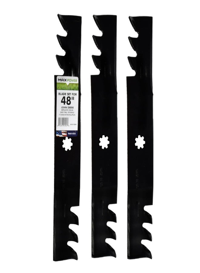 MaxPower 561812XB Set of 3, 3-N-1 Commercial Mulching Blades for 48 in. Cut John Deere Mowers, Replaces OEM no. GX21784, GX21786, Black - Image 1