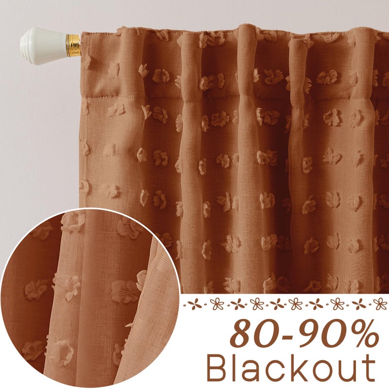Lino Rosa Thermal Curtains Summer Heat Blocking Black Out Curtains 72 Inch Long for Living Room,Blackout Terracotta Rust Colored Boho Hippie MCM Mid Century Modern Curtains for Bedroom 72 In Length 2 Panels Set - Image 2