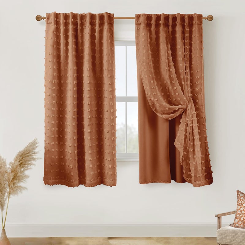 Lino Rosa Thermal Curtains Summer Heat Blocking Black Out Curtains 72 Inch Long for Living Room,Blackout Terracotta Rust Colored Boho Hippie MCM Mid Century Modern Curtains for Bedroom 72 In Length 2 Panels Set - Image 1