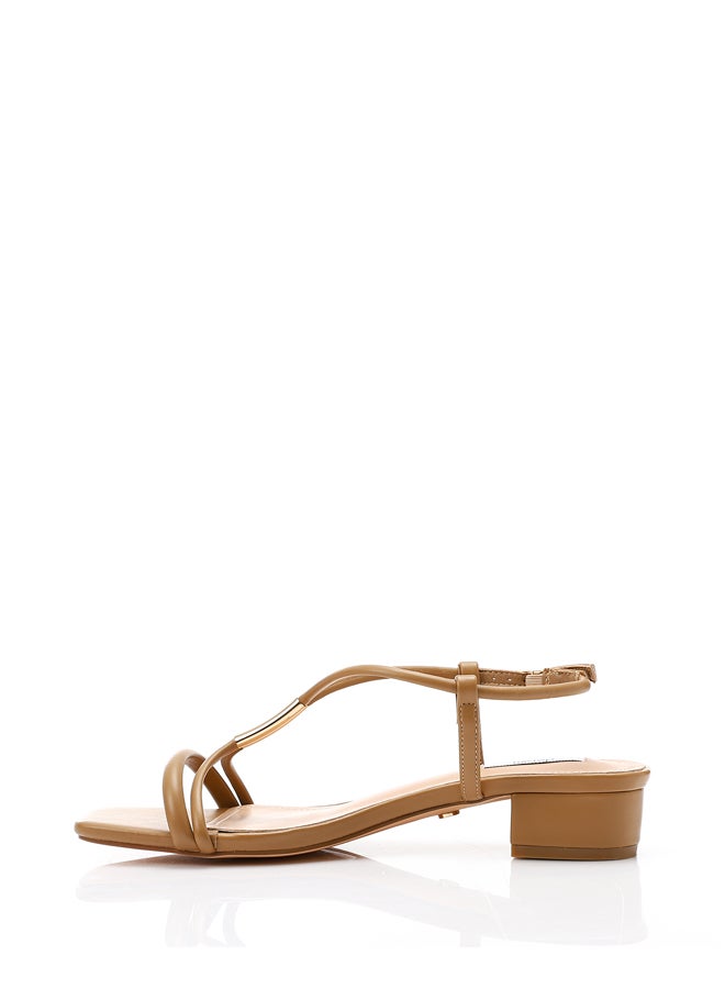 DejaVu Buff Beige Strappy Mid Heel Sandals  - Image 3