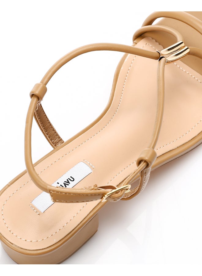 DejaVu Buff Beige Strappy Mid Heel Sandals  - Image 4