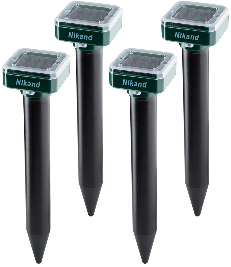NIKAND Solar Mole Repellent Ultrasonic 4 Pack Outdoor Powered Sonic Deterrent - Mole Stopper Scare Vole for Lawn Garden Yard Home - Groundhog Repeller Snake Rodent Gopher Spikes Chaser Pest (4 Pack) - Image 1