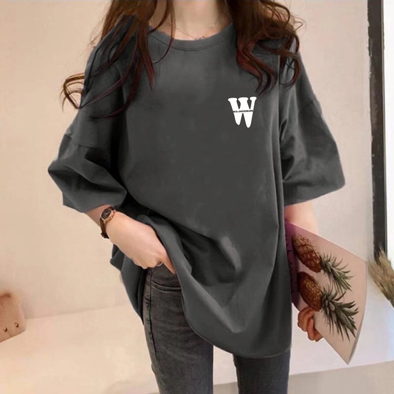 Plus size chubby girl short sleeve t-shirt women's summer new Korean style loose mid-length round neck thin half sleeve top ins fashion - Image 1