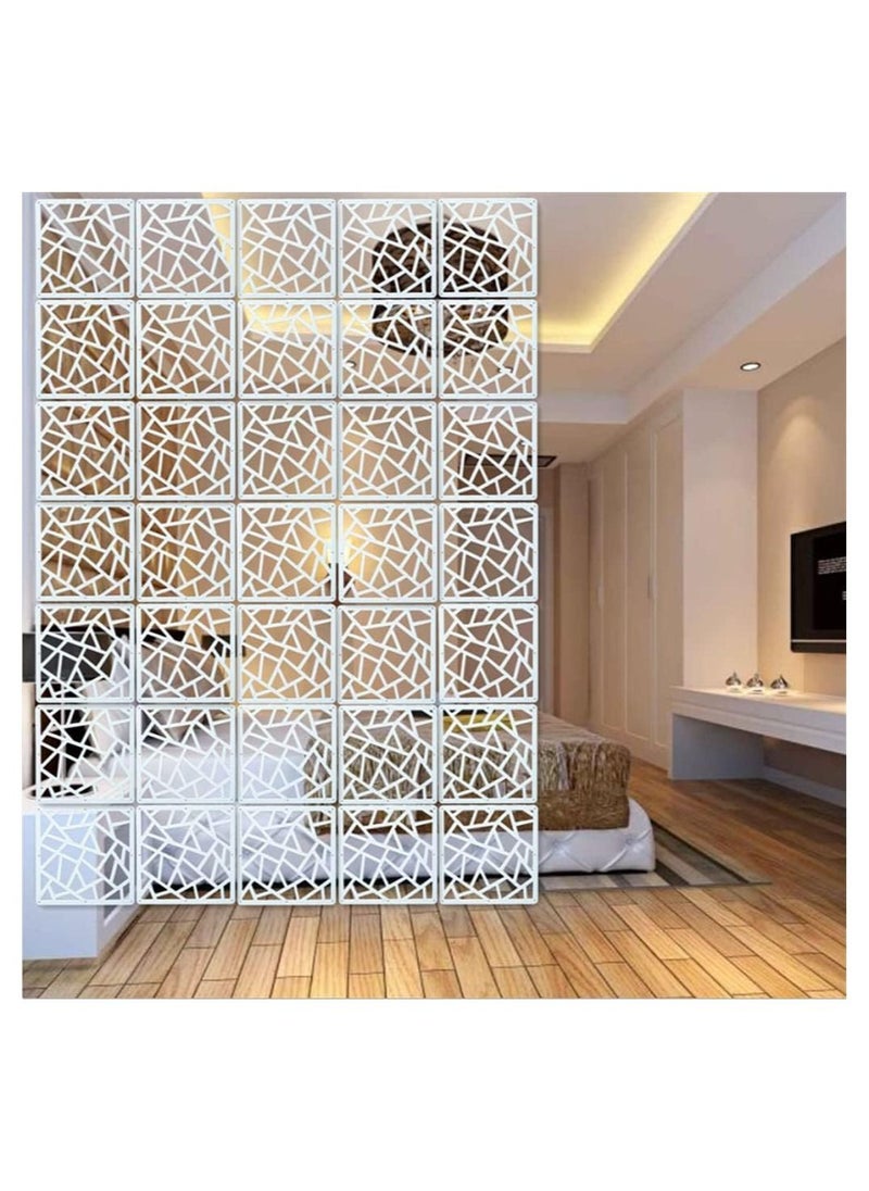 Eworld - White Room Dividers with 12 Wood Plastic Hanging Panels for Living Room, Dining Area, Study, Sitting Room and Hotel Decor, Elevate Space with Stylish Carved Hollow Hallway Folding Screens - Image 1