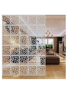 Eworld White Room Dividers with 12 Wood Plastic Hanging Panels for Living Room, Dining Area, Study, Sitting Room and Hotel Decor, Elevate Space with Stylish Carved Hollow Hallway Folding Screens  - Image 4