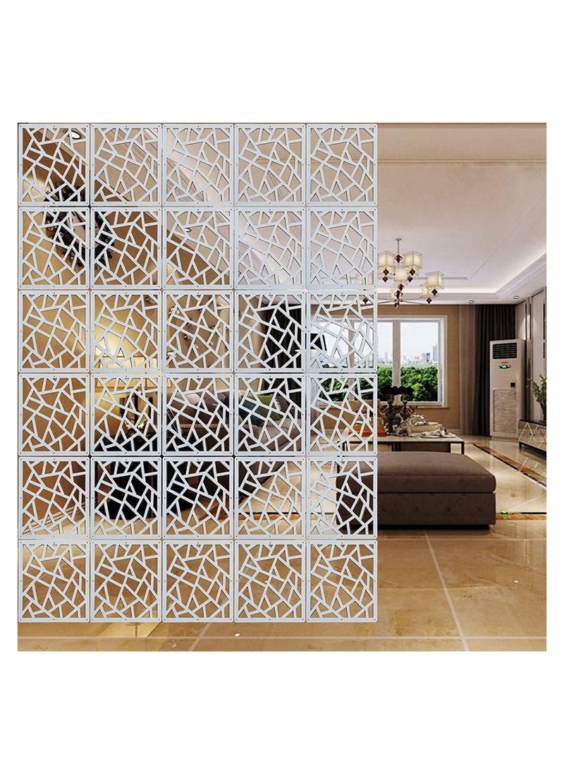 Eworld - White Room Dividers with 12 Wood Plastic Hanging Panels for Living Room, Dining Area, Study, Sitting Room and Hotel Decor, Elevate Space with Stylish Carved Hollow Hallway Folding Screens - Image 1