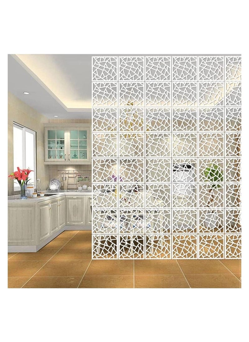 Eworld - White Room Dividers with 12 Wood Plastic Hanging Panels for Living Room, Dining Area, Study, Sitting Room and Hotel Decor, Elevate Space with Stylish Carved Hollow Hallway Folding Screens - Image 1