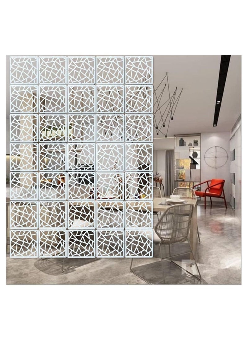 Eworld - White Room Dividers with 12 Wood Plastic Hanging Panels for Living Room, Dining Area, Study, Sitting Room and Hotel Decor, Elevate Space with Stylish Carved Hollow Hallway Folding Screens - Image 1
