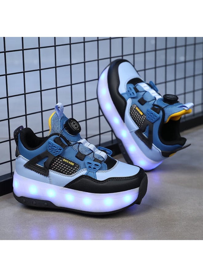 Bkg Boys Running Shoes Kids Sports Durable Roller Skating Light-up Youth Zyd23863-2b Mist Blue Upgraded Sole Size 37 - Image 3