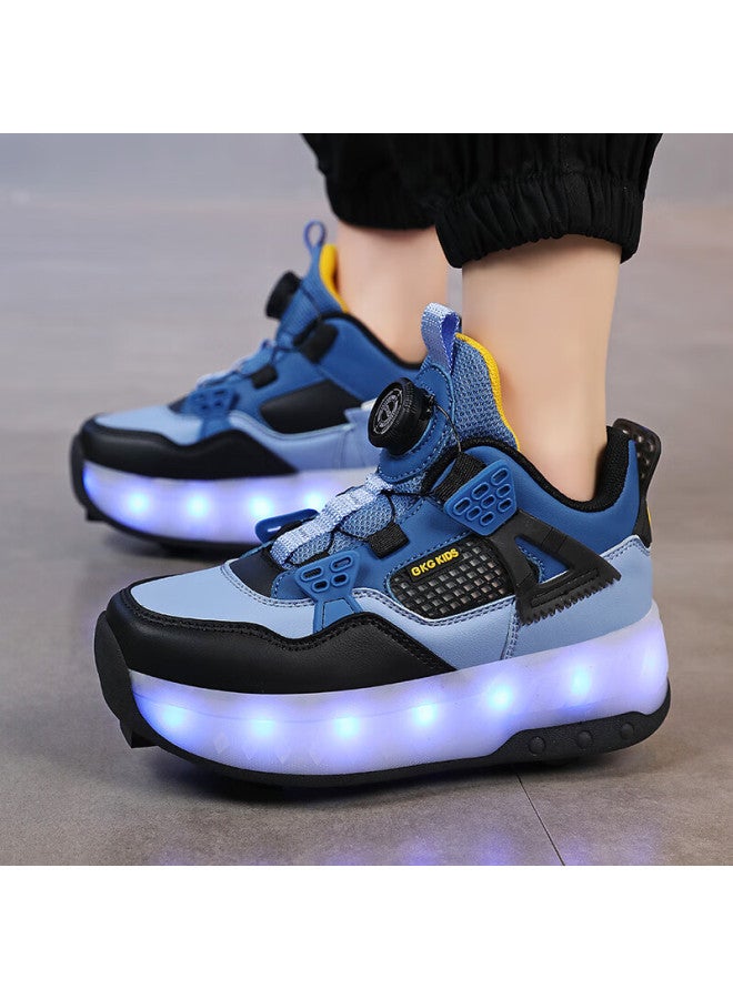 Bkg Boys Running Shoes Kids Sports Durable Roller Skating Light-up Youth Zyd23863-2b Mist Blue Upgraded Sole Size 37 - Image 4