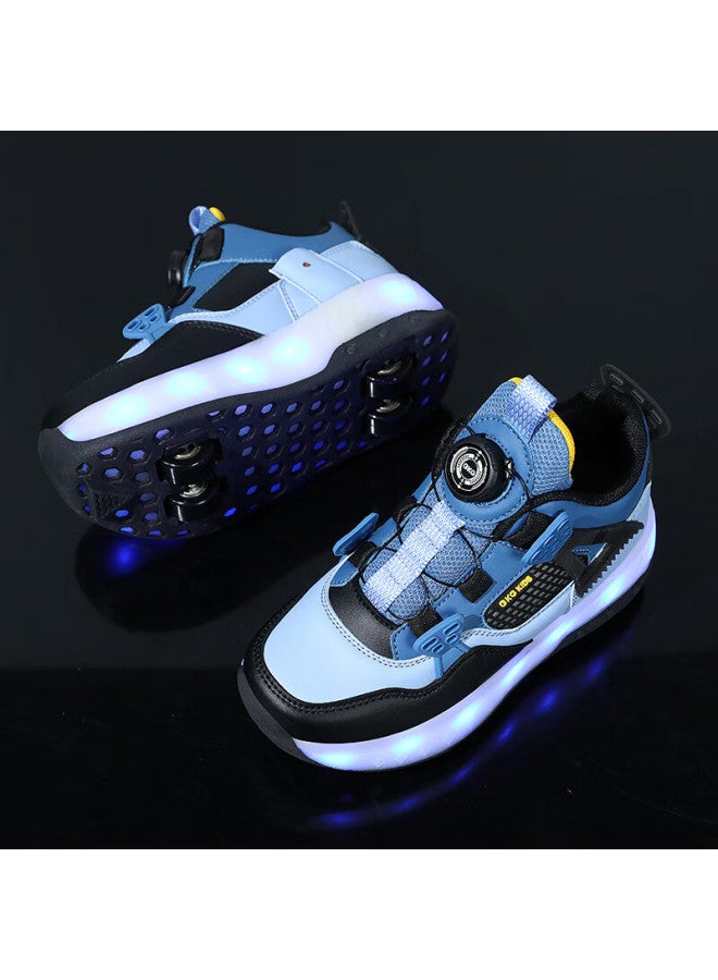 Bkg Boys Running Shoes Kids Sports Durable Roller Skating Light-up Youth Zyd23863-2b Mist Blue Upgraded Sole Size 37 - Image 2