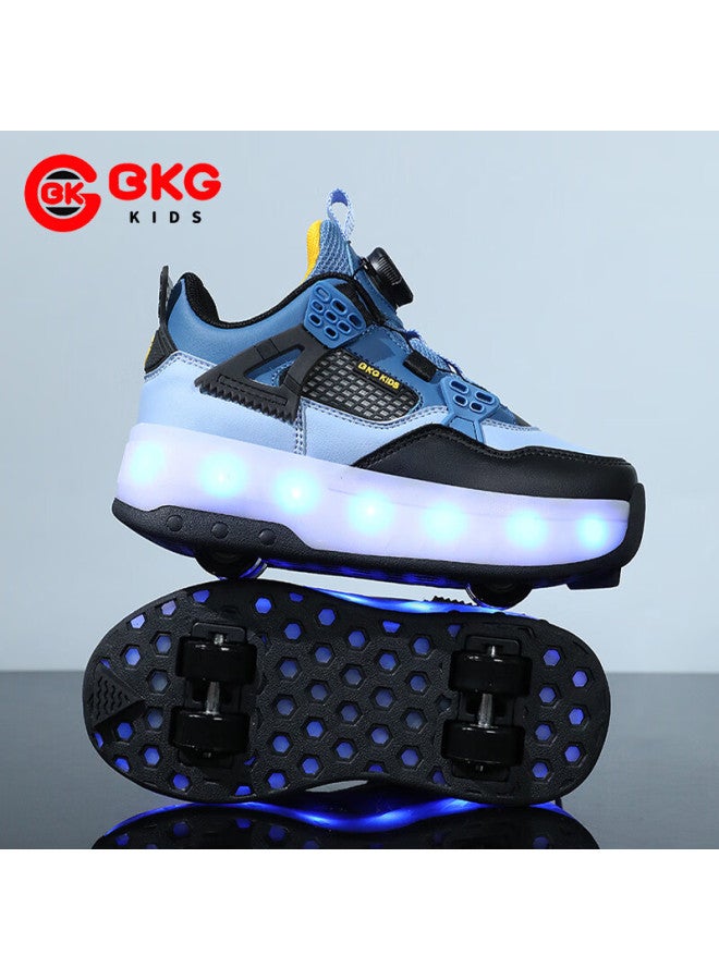 Bkg Boys Running Shoes Kids Sports Durable Roller Skating Light-up Youth Zyd23863-2b Mist Blue Upgraded Sole Size 37 - Image 1
