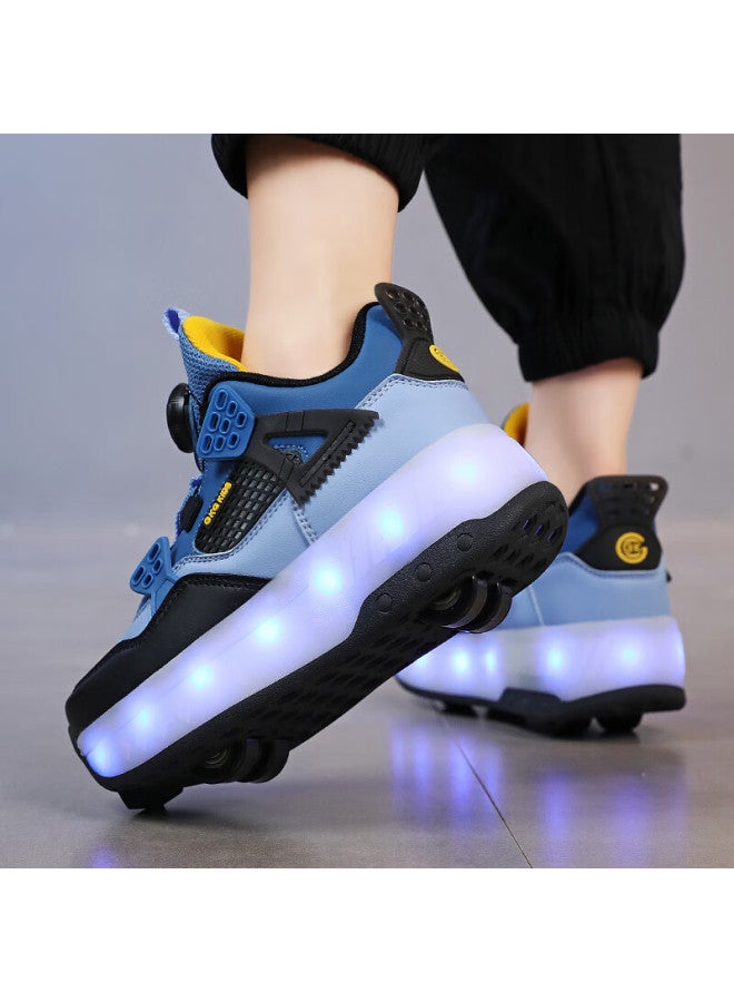 Bkg Boys Running Shoes Kids Sports Durable Roller Skating Light-up Youth Zyd23863-2b Mist Blue Upgraded Sole Size 37 - Image 5